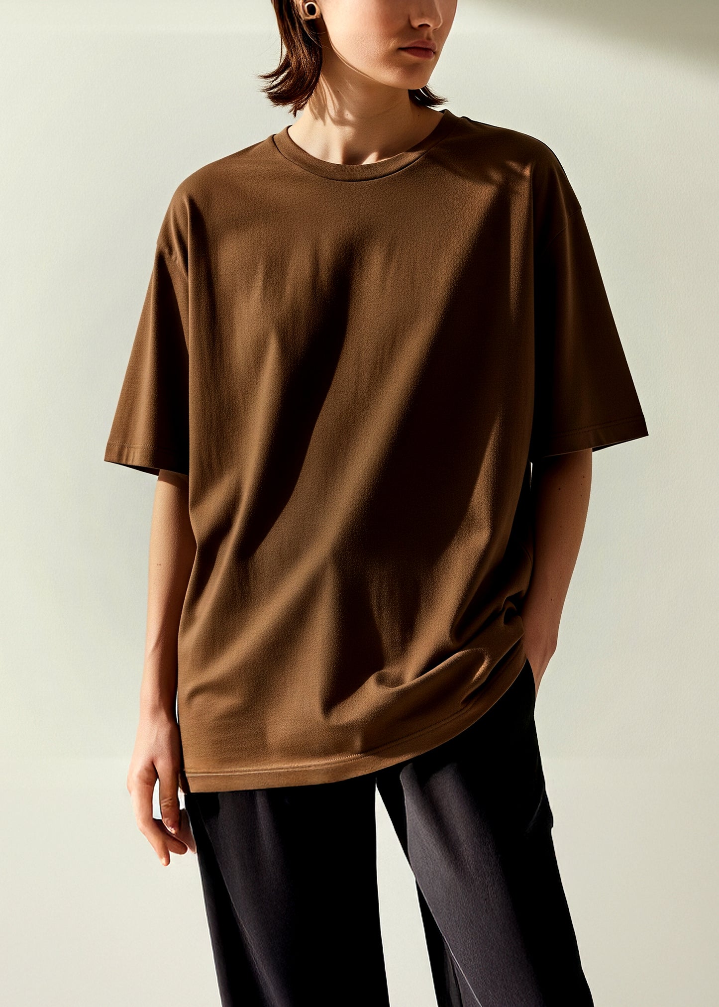 Oversized Solid Tee - Coffee Brown